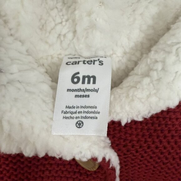 NWT Carter's Baby Girl Blush Red Knit Sherpa Lined Hooded Sweater Jacket 6M - Picture 2 of 5